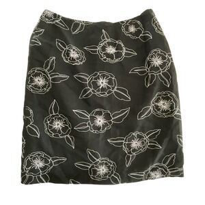 Ann Taylor LOFT Skirt Black Floral Embroidered Linen Blend Pencil Sz 6